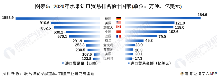 奇异果体育【创新视角】2021年全球水果进出口贸易分析 香蕉鳄梨苹果是主要进出口(图5)